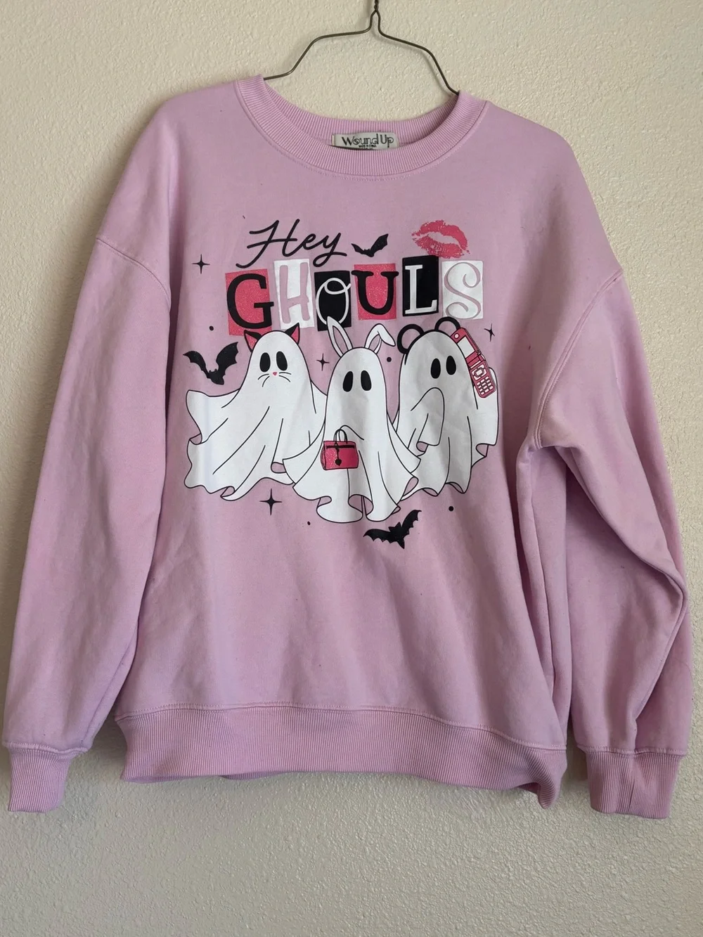Wound Up Light Pink 'Hey Ghouls' Graphic Crewneck Sweatshirt